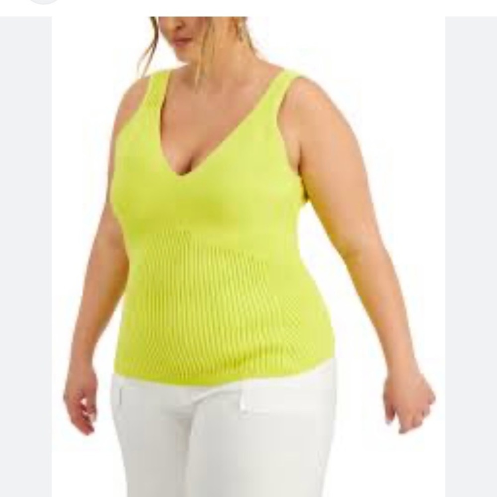 INC International Concepts Women's Plus Size Ribbed Tank Top Sz 2X Lime Shock